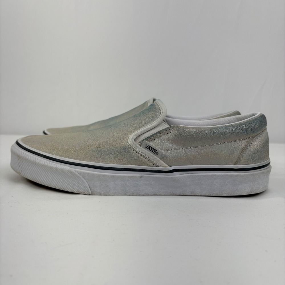 Vans Classic Slip-On Silver Iridescent Shimmer Sneakers Shoes Womens 10 Mens 8.5